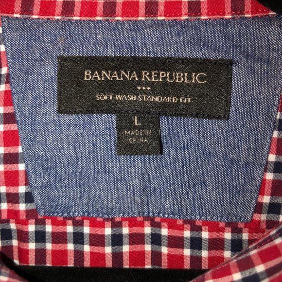 Banana Republic Mens Red Blue White Plaid LS Shirt - Picture 2 of 3